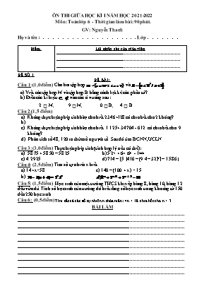 Đề ôn thi giữa học kì I môn Toán Lớp 6 - Năm học 2021-2022